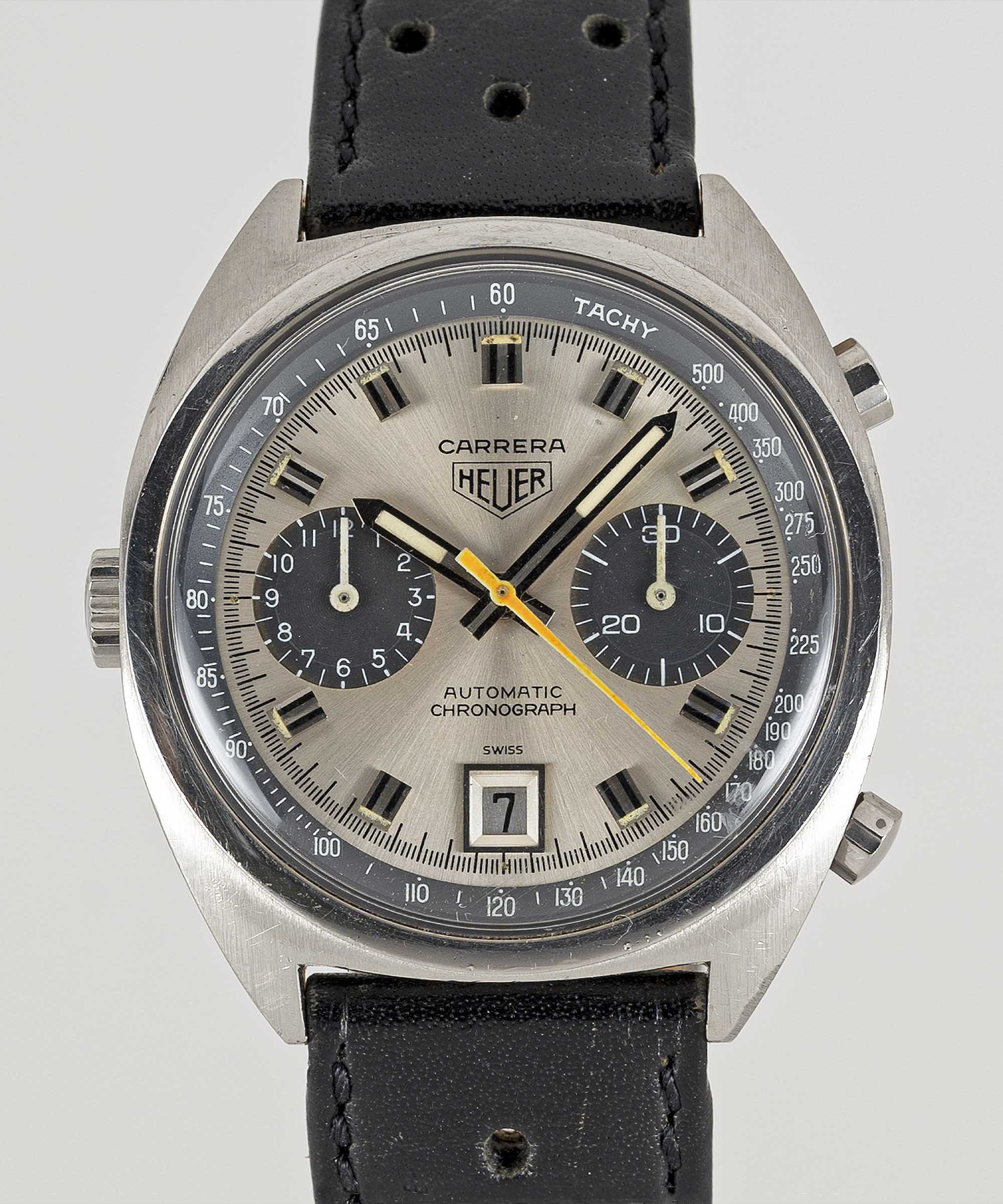 A GENTLEMAN'S STAINLESS STEEL HEUER CARRERA AUTOMATIC CHRONOGRAPH WRIST WATCH CIRCA 1970s, REF. 1153