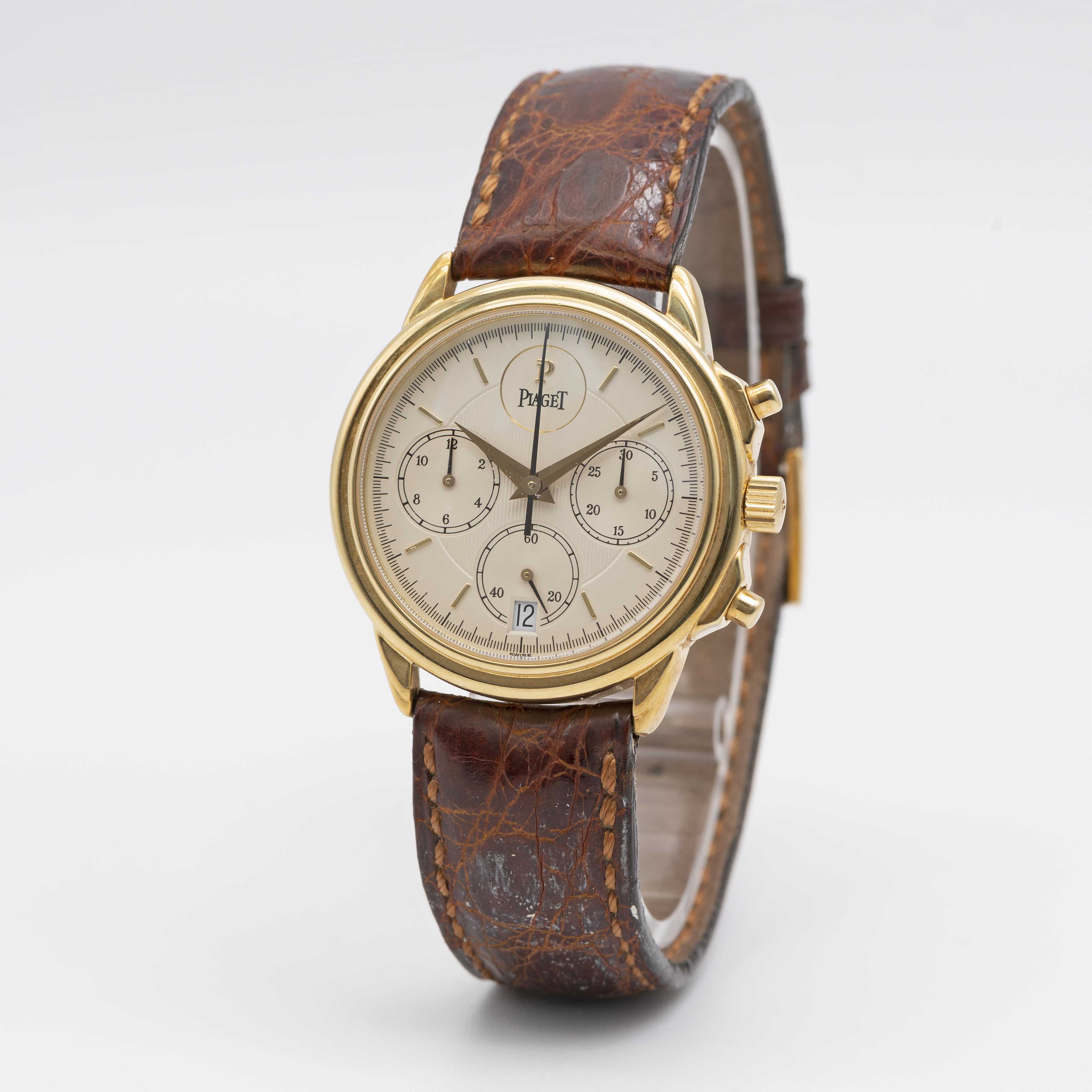 A FINE GENTLEMAN'S 18K SOLID GOLD PIAGET GOUVERNEUR AUTOMATIC CHRONOGRAPH WRIST WATCH CIRCA 1998, - Image 3 of 9