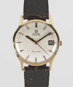 A GENTLEMAN'S 9CT SOLID GOLD OMEGA GENEVE DATE AUTOMATIC WRIST WATCH CIRCA 1971 Movement: 24J,