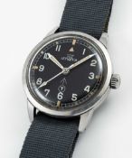 A RARE GENTLEMAN'S STAINLESS STEEL BRITISH MILITARY ROYAL NAVY LEMANIA WRIST WATCH DATED 1965,