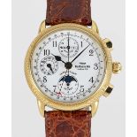 A GENTLEMAN'S 18K SOLID GOLD PHILIPPE DU BOIS & FILS TRIPLE CALENDAR MOONPHASE AUTOMATIC CHRONOGRAPH