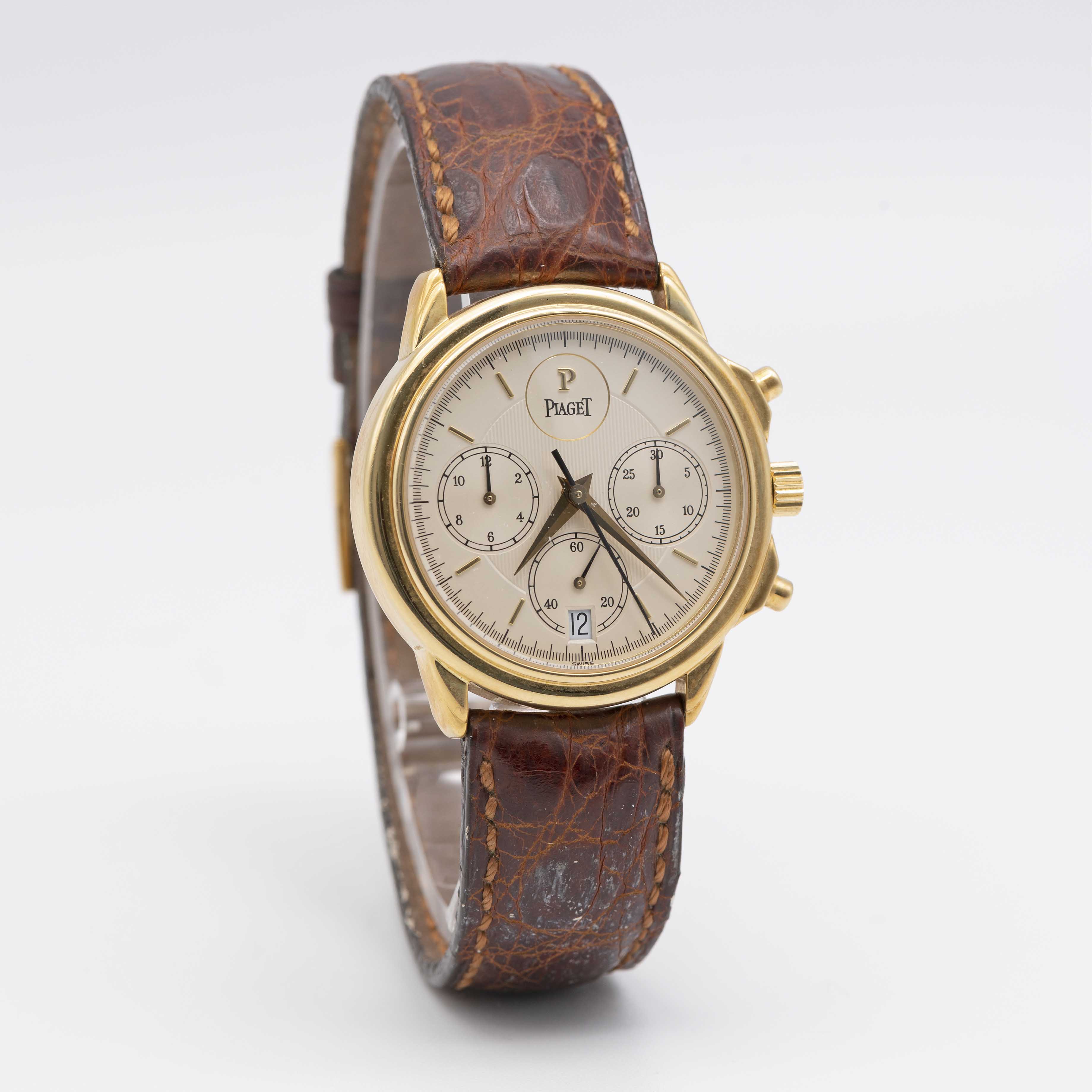 A FINE GENTLEMAN'S 18K SOLID GOLD PIAGET GOUVERNEUR AUTOMATIC CHRONOGRAPH WRIST WATCH CIRCA 1998, - Image 4 of 9