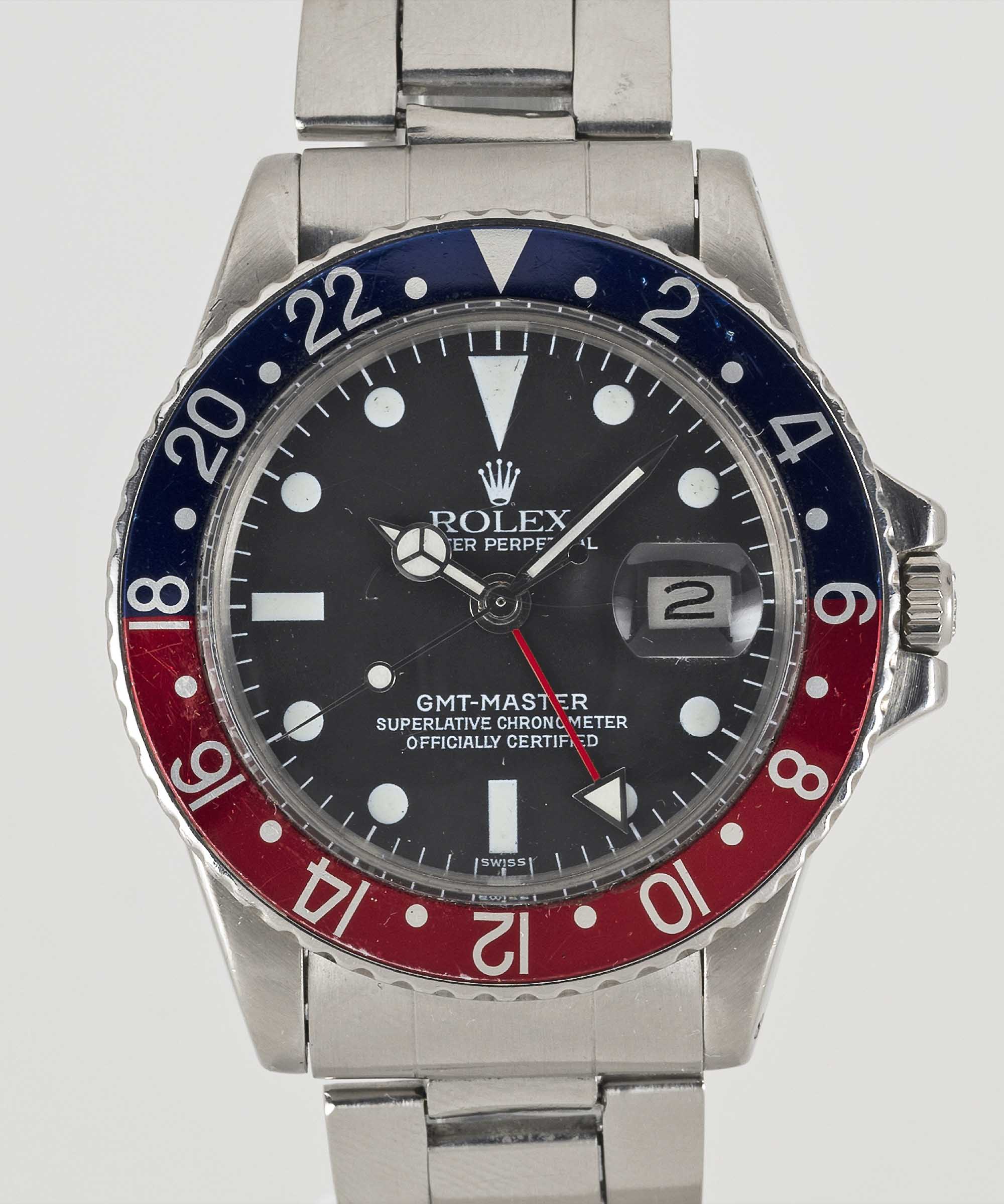 A GENTLEMAN'S STAINLESS STEEL ROLEX OYSTER PERPETUAL DATE GMT MASTER "PEPSI" BRACELET WATCH CIRCA