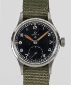 A GENTLEMAN'S STAINLESS STEEL BRITISH MILITARY OMEGA W.W.W. WRIST WATCH CIRCA 1945, PART OF THE "