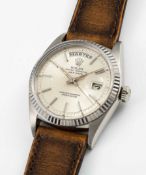 A GENTLEMAN'S 18K SOLID WHITE GOLD ROLEX OYSTER PERPETUAL DAY DATE WRIST WATCH CIRCA 1969, REF. 1803