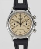 A GENTLEMAN'S STAINLESS STEEL UNIVERSAL GENEVE UNI COMPAX "WATERPROOF" CHRONOGRAPH WRIST WATCH CIRCA