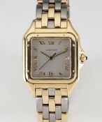 A LARGE SIZE STEEL & SOLID GOLD CARTIER PANTHERE BRACELET WATCH CIRCA 1990, REF. 1060 2 Movement: