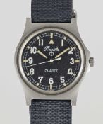 A GENTLEMAN'S STAINLESS STEEL BRITISH MILITARY PRECISTA WRIST WATCH DATED 1982, ISSUED TO THE ARMY