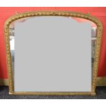 Gilt framed overmantle mirror having arched top - 45.