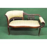 Mahogany two seater settee having half padded and pierced fretwork back with scroll padded arms