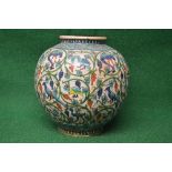 Large pottery glazed bulbous formed urn having a white ground decorated with colourful figures of