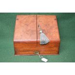 Walnut desk top stationery cabinet having slate front over single drawer with military style handle,