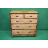 19th century mahogany cross banded chest having two short and three long graduated drawers with
