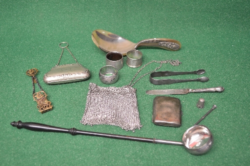 Group of small silver items and collectables to comprise: three napkin rings,