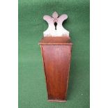 19th century mahogany candle box having raised shaped back over a single lift lid and tapering body