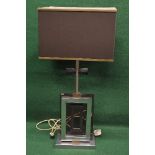 Mid century Italian chrome and perspex table lamp having double bulb fitting and square cloth shade