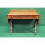 19th century mahogany and rosewood cross banded sofa table having two D shaped drop leaves over two