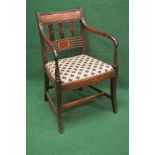 Georgian mahogany open elbow chair having reeded horizontal and vertical back supported by reeded
