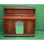 Victorian mahogany chiffonier the top having raised back with shelf and 3/4 raised pierced fretwork