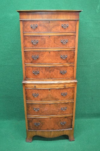 20th century walnut chest on chest the top having moulded edge over four graduated drawers with - Image 2 of 2