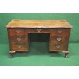 20th century mahogany desk having shaped top over single central drawer and kneehole flanked by