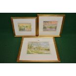 Group of three MJ Cruickshank 20th century watercolours of waterways to include: Bridge Across The