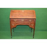 19th century mahogany cross banded bureau having fall front opening to reveal fitted interior of