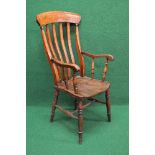 Victorian Windsor elbow chair the top rail supported by vertical slats and moulded uprights,