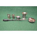 Swedish silver toddy ladle having turned wooden handle together with a pair of Swedish silver pots