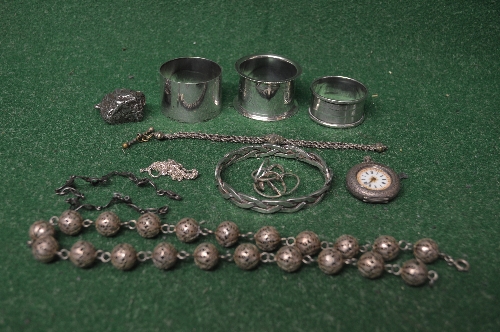 Group of silver and other items to comprise: three napkin rings,