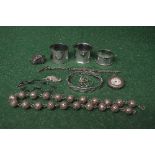 Group of silver and other items to comprise: three napkin rings,