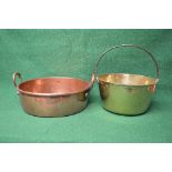 Copper two handled cooking pan the handles having riveted fixings - 16" in dia approx together with