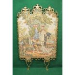 Tapestry screen showing figures on horseback and young boy with hounds,