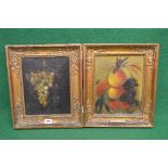 Indistinctly signed oil on canvas still life of fruit hanging on a wall,