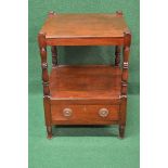 Mahogany two tier whatnot having square top supported by turned columns leading to lower tier