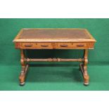 19th century inlaid satinwood stretcher table the top having leatherette insert and moulded edge