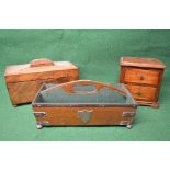 19th century mahogany tea caddy the top opening to reveal glass mixing bowl and two lidded tea