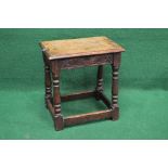 20th century oak joint stool the top having moulded edge over a carved frieze,
