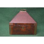 Mahogany copper bound chest having pyramid formed lid with top carrying handle opening to reveal