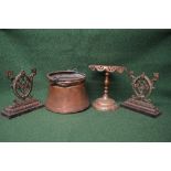 Brass circular trivet having pierced top, standing on a circular base - 9.