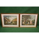 Colorued engraving by W Ward of a painting by G Morland entitled Children Bird Nesting featuring