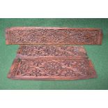 Group of three oak carved panels having floral carving - one 35" long,