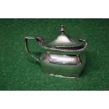 Silver mustard pot the lid having turned finial and a hoop handle,