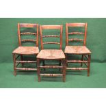 Set of six country dining chairs having curved top rails and bobbin turned horizontal back rails
