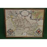 17th/18th century hand coloured map of Denbighshire bearing key to lower left corner and inscribed