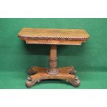 19th century mahogany fold over card table the D shaped top opening to reveal green baized playing