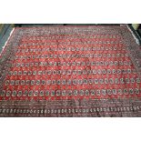 Red ground rug having white,