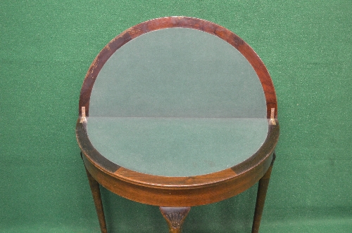 20th century mahogany demi lune fold over card table having cross banded top opening to reveal - Image 2 of 2