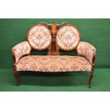 Edwardian mahogany inlaid two seater settee having padded back and arms over shaped padded seat,