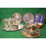 Group of Swedish and English silver plate to comprise: set of eight wine goblets, cream jug,